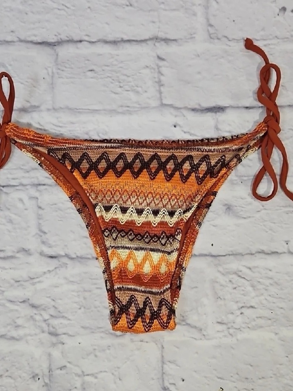 Orange Patterned Tie-Side Bikini Bottom - Women Swim